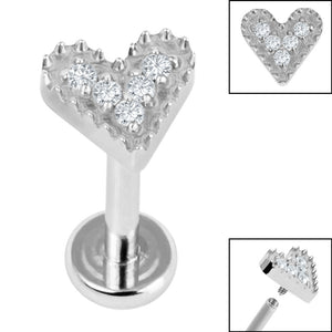 Titanium Internally Threaded Labrets 1.2mm - Titanium Textured Jewelled Heart