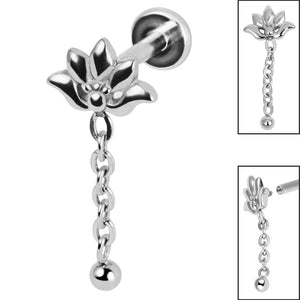 Titanium Internally Threaded Labrets 1.2mm - Steel Lotus Flower Chain Drop