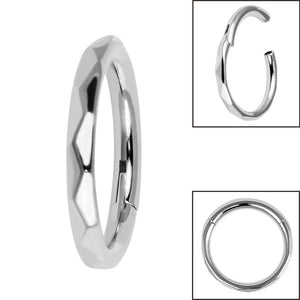 Titanium Diamond Faceted Pattern Hinged Edge Clicker Ring