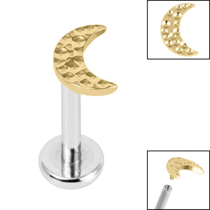 Titanium Internally Threaded Labrets 1.2mm - Titanium Hammered Crescent Moon