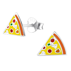 Sterling Silver Pizza Slice Ear Stud Earrings ES81