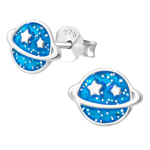 Sterling Silver Saturn Ear Stud Earrings ES74