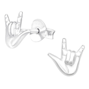 Sterling Silver I Love you Sign Ear Stud Earrings ES142