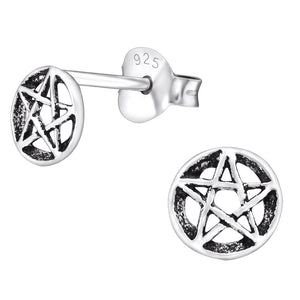 Sterling Silver Pentagram Ear Stud Earrings ES136