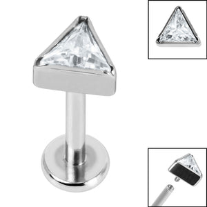 Titanium Internally Threaded Labrets 1.2mm - Titanium Bezel Set Jewelled Triangle