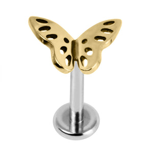 Titanium Internally Threaded Labrets 1.2mm - Titanium Fluttering Butterfly