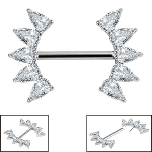 Titanium Threadless Pear Crescent Jewelled Nipple Bar