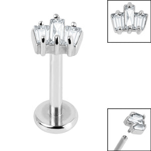 Titanium Internally Threaded Labrets 1.2mm - Steel Claw Set CZ 3 Jewelled Baguette Fan