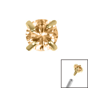 Gold Titanium Claw Set Round CZ Jewel for Internal Thread shafts in 1.2mm
