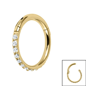 Gold Titanium 1.2mm Pave Set Jewelled Edge Hinged Clicker Ring