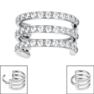 Titanium Pave Set Jewelled Triple Band Hinged Clicker Ring