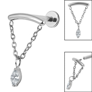 Titanium Internally Threaded Labrets 1.2mm - Titanium Jewelled Marquise Chain Loop