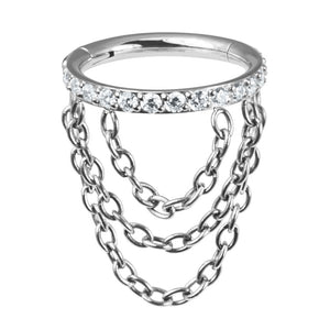 Titanium Side Jewelled Orbit Triple Loop Chain Hinged Clicker Ring