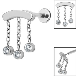 Titanium Internally Threaded Labrets 1.2mm - Titanium 3 Jewel Chain Drop