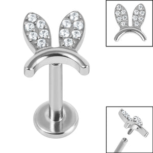 Titanium Internally Threaded Labrets 1.2mm - Titanium Claw Set Jewelled Bunny Ears