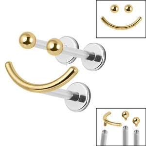 Titanium Internally Threaded Labrets 1.2mm - Titanium Smiley Face Pack