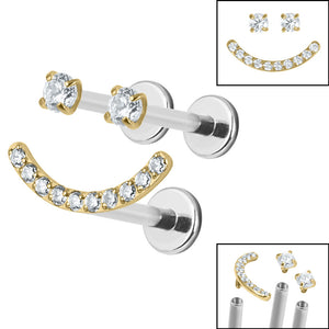 Titanium Internally Threaded Labrets 1.2mm - Titanium Jewelled Smiley Face Pack