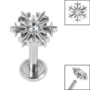 Titanium Internally Threaded Labrets 1.2mm - Titanium Claw Set Jewelled Snowflake