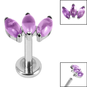 Titanium Internally Threaded Labrets 1.2mm - Titanium Claw Set 3 Stone Marquise Fan