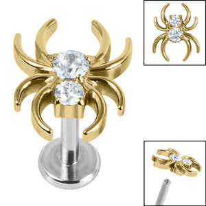 Titanium Internally Threaded Labrets 1.2mm - Titanium Claw Set Jewelled Spider