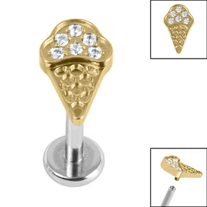 Titanium Internally Threaded Labrets 1.2mm - Titanium Claw Set Jewelled Ice Cream Cone