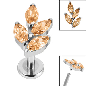 Titanium Internally Threaded Labrets 1.2mm - Titanium Claw Set Marquise Jewelled Leaf