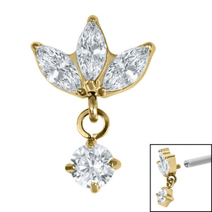 Titanium Marquise Triple Jewelled Fan with Solitaire for Internal Thread shafts in 1.2mm