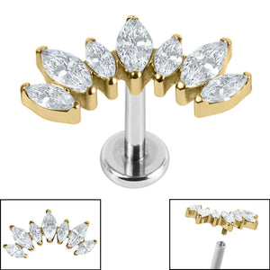Titanium Internally Threaded Labrets 1.2mm - Titanium Claw Set 7 CZ Jewelled Marquise Crown