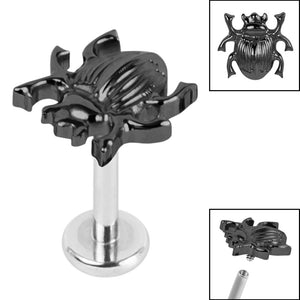 Titanium Internally Threaded Labrets 1.2mm - Titanium Scarab Beetle