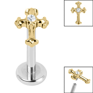 Titanium Internally Threaded Labrets 1.2mm - Titanium Claw Set Jewelled Cross