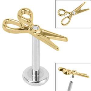Titanium Internally Threaded Labrets 1.2mm - Titanium Bezel Set Jewelled Scissors