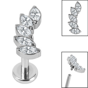 Titanium Internally Threaded Labrets 1.2mm - Titanium Claw Set 5 Jewel Climbing Marquise Fan