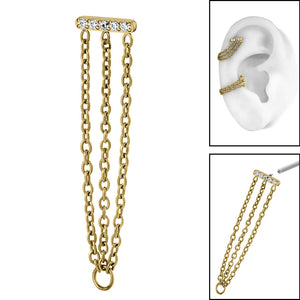 Titanium Jewelled Bar with Triple Chain for Internal Thread Shafts in 1.2mm