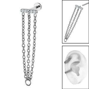 Titanium Internally Threaded Labrets 1.2mm -Titanium Jewelled Bar with Triple Chain