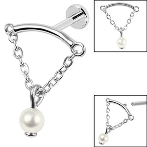 Titanium Internally Threaded Labrets 1.2mm - Steel Concealed Dangle Chain and Pearl Ball