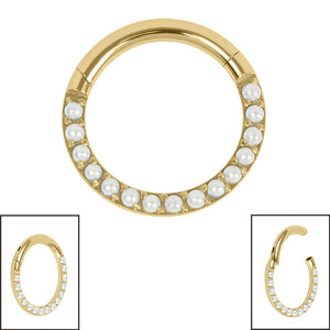 Titanium Hinged Pave Set Pearl Eternity Clicker Ring