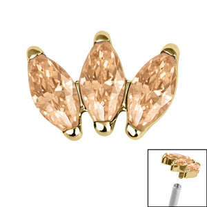 Titanium Claw Set 3 CZ Jewel Marquise Fan for Internal Thread shafts in 1.2mm