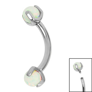 Titanium Internally Threaded Micro Curved Bar with Claw Set Opal Ball 1.2mm