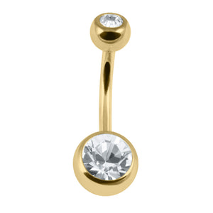 Gold Steel Double Jewelled Belly Bar