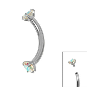 Titanium Internally Threaded Claw Set Double Jewelled Micro Curved Bar 1.2mm