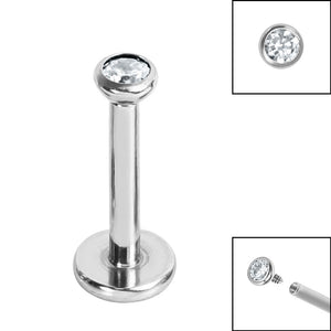 Titanium Internally Threaded Labrets 1.2mm - Titanium Jewelled Half Ball