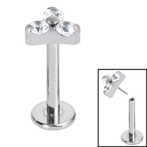 Titanium Threadless Labrets - Titanium (Bend-fit) Claw Set CZ Jewelled Trinity