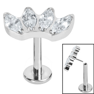 Titanium Threadless Labrets - Titanium (Bend-fit) Claw Set 4 CZ Jewel Marquise Fan