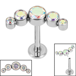Titanium Threadless Labrets - Titanium (Bend-fit) (Infinity) Bezel Set 5 Jewel Crescent