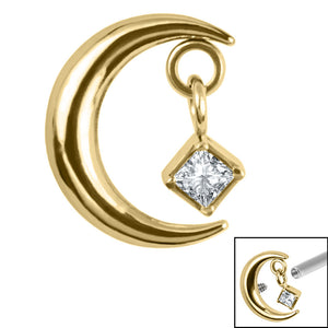 Titanium Crescent Moon and Dangle Jewel Top for Internal Thread shafts in 1.2mm