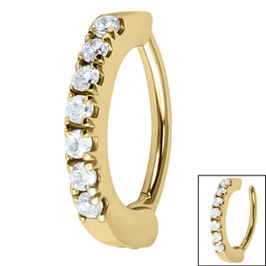 Steel Huggie Belly Clicker Ring - 7 Jewelled Pave Set