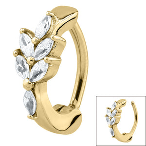 Steel Huggie Belly Clicker Ring - Claw Set Jewelled Leaf