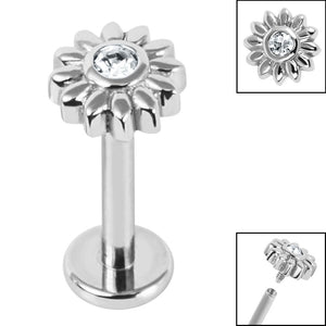 Titanium Internally Threaded Labrets 1.2mm - Steel Bezel Set Jewelled Sunflower