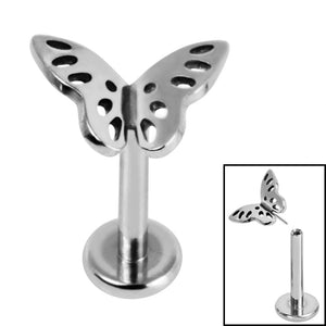 Titanium Threadless Labrets - Titanium (Bend-fit) Fluttering Butterfly