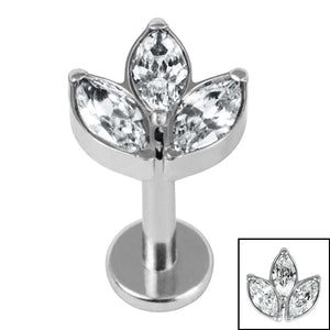 Titanium Internally Threaded Labrets 1.2mm - Titanium Claw Set Marquise Jewelled Leaves Trio